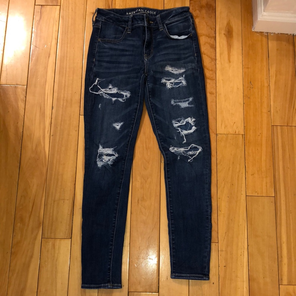 American Eagle Outfitters Dark Blue Ripped Skinny Jeans